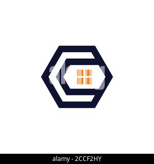 letter c simple home abstract hexagonal line logo vector Stock Vector