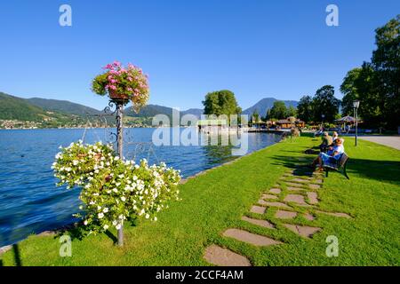 Lake promenade in Bad Wiessee, Tegernsee, Upper Bavaria, Bavaria, Germany Stock Photo