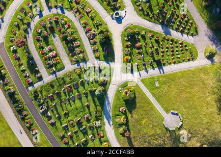 Mountain cemetery in Bad Wiessee, Tegernsee valley, aerial view, Upper Bavaria, Bavaria, Germany Stock Photo