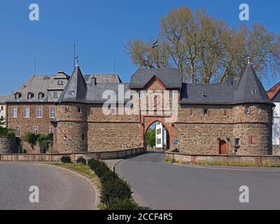 Castle, portal, bridge, moat, Friedberg, Hesse, Germany Stock Photo