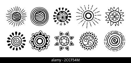 Weather black glyph set. Doodle hand drawn sun and clouds, rain or snow ...