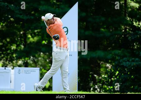 Norton, Massachusetts, USA. August 21, 2020: Rory McIlroy, of Northern Ireland, drives from the 9th tee during the second round of the Northern Trust PGA golf tournament in Norton, Mass. Eric Canha/CSM Credit: Cal Sport Media/Alamy Live News Stock Photo