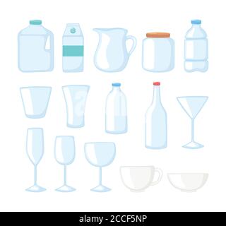 plastic or glass cups bottles mockups disposables bottle cups icons set vector illustration Stock Vector