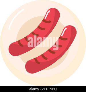 plate with sausages icon over white background, flat style, vector illustration Stock Vector