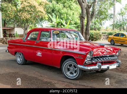 Cuba, vintage Desoto Diplomat, taxi parked under trees Cuba, vintage Desoto Diplomat, taxi parked under trees