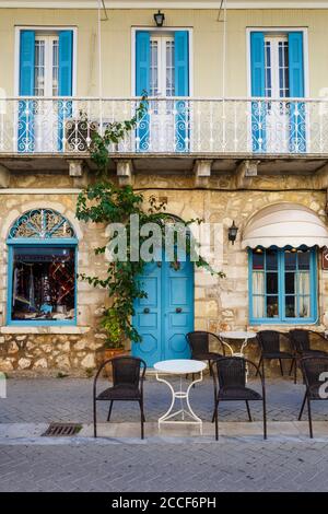 Architecture in the old town of Lefkada in Greece. Stock Photo