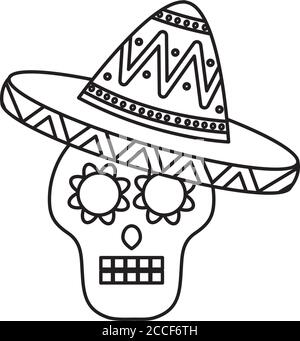 mexican hat and sugar skull over white background, vector illustration ...