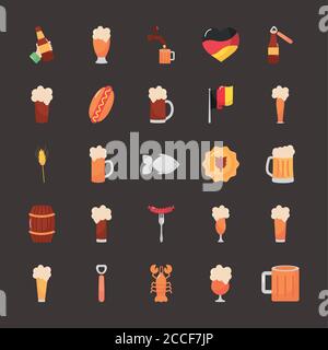 germany flag and oktoberfest festival icon set over brown background, flat style, vector illustration Stock Vector