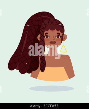 african american girl with hair rasta braids cartoon character vector illustration Stock Vector