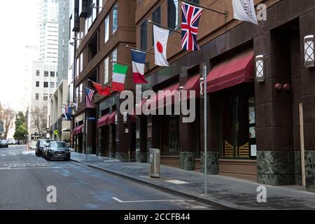 A view of the outside of the Stamford Plaza hotel where Melbourne's second wave originated from during COVID-19 in Melbourne, Australia. Hotel quarant Stock Photo