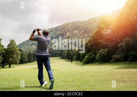 professional golfer taking a shot. Bali. Indonesia. Stock Photo