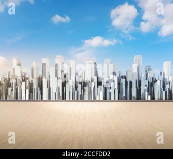 3d rendering roof top balcony with cityscape background Stock Photo