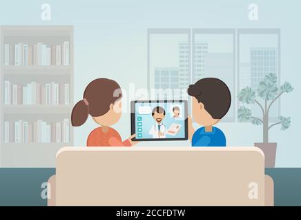 Online doctor service with doctor on digital tablet flat design vector illustration Stock Vector