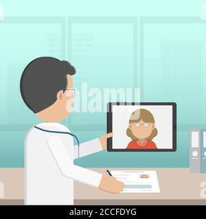 Online doctor concept with doctor talk to patient online vector illustration Stock Vector