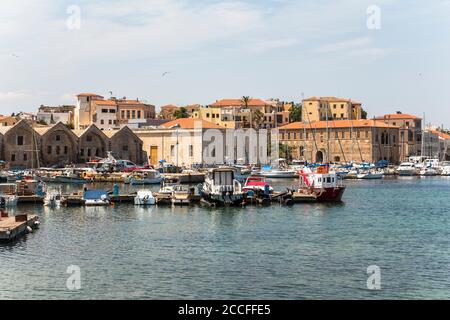 Venetian harbor in Chania, northwest Crete, Greece Stock Photo