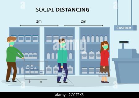 Illustration vector design of social distancing market Stock Vector