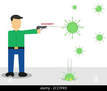 Businessman holding a gun and shooting virus for protecting himself Stock Vector