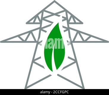 Electric Tower With Leaf Icon. Flat Color Design. Vector Illustration. Stock Vector