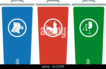 Garbage Containers With Separated Trash Icon. Flat Color Design. Vector Illustration. Stock Vector