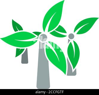 Wind Mill With Leaves In Blades Icon. Flat Color Design. Vector Illustration. Stock Vector