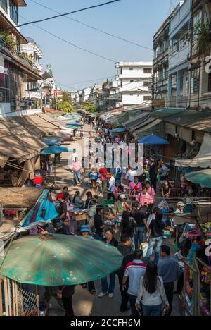 Street market in the Myanmar border town of Tachileik, opposite Thailand's Mae Sai Stock Photo