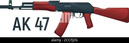 Kalashnikov military rifle, icon self defence automatic weapon concept cartoon vector illustration, isolated on white. Shooting gun, protection type o Stock Vector