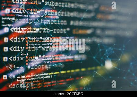 CSS, JavaScript and HTML usage. Monitor closeup of function source code ...