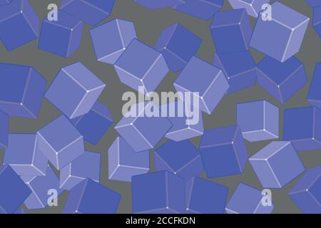 Blue Cubes Seamless Pattern on Gray Background Stock Vector