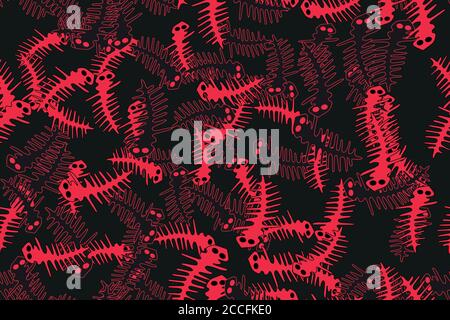 Red and Black Contour Lizards Seamless Pattern Stock Vector