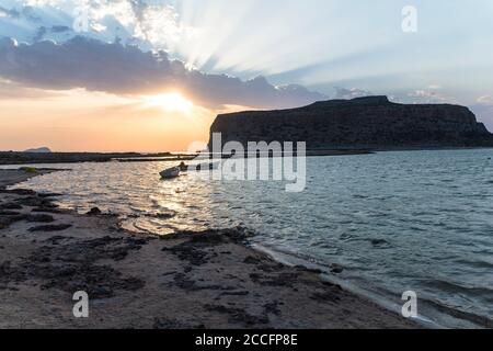 Sunset over Balos lagoon in the evening, Northwest Crete, Greece Stock Photo