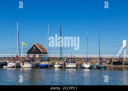 Hindeloopen, Friesland, Netherlands - August 5, 2020: Townscape of the picturesque fishing village Hindeloopen in Friesland in the Netherlands Stock Photo