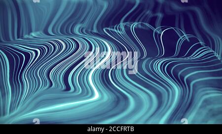Artificial intelligence abstract background. Technology digital illustration with blue line flow. Motion graphic futuristic element. Energy pattern Stock Photo