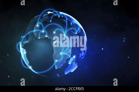 Earth planet lights, network plexus digital. Globe technology background. Global connecting earth network. Digital communication connect payment Stock Photo