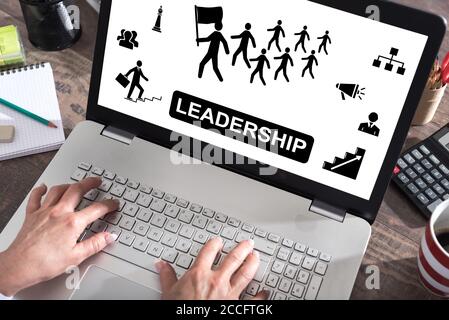 Leadership concept shown on a laptop screen Stock Photo