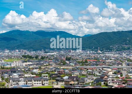 Nagano, Japan - Suwa City view from Hokuto Shrine in Suwa, Nagano Prefecture, Japan. Stock Photo