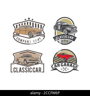 Set of retro car emblems, icons isolated on white background. Garage and service car repair.EPS 10 Stock Vector