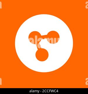Molecular bond sign. In white circle on a orange background. Stock Vector