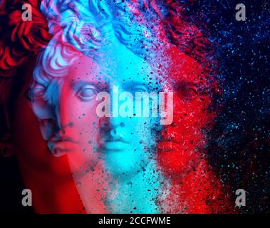 3d anaglyph effect. Racial discrimination. Trinitas. David Apollo. Триединство. Vintage style. Glitch Art. Apollo Belvedere. coronavirus. Coronavirus Stock Photo