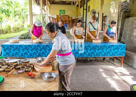 Balinese cuisine is the traditional cookery of Balinese people from the volcanic island of Bali. Using a variety of spices, blended with fresh vegetab Stock Photo