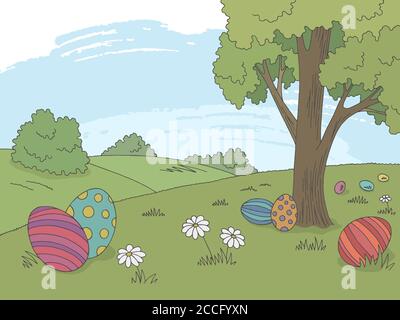Easter egg graphic color landscape sketch illustration vector Stock Vector