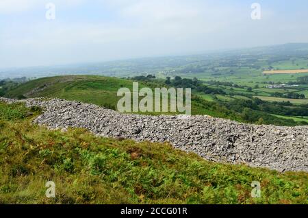 Extensive stone wall ramparts of Garn Goch Iron Age Hill fort with Bronze Age origins Black Mountain Carmarthenshire Wales Stock Photo