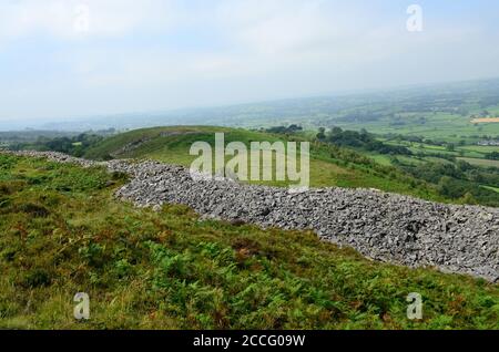 Extensive stone wall ramparts of Garn Goch Iron Age Hill fort with Bronze Age origins Black Mountain Carmarthenshire Wales Stock Photo