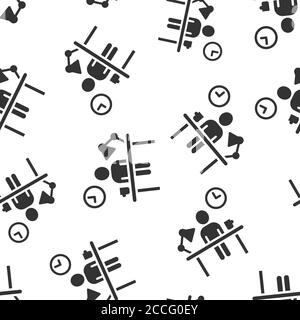 People with table lamp and clock icon in flat style. Coworking space vector illustration on white isolated background. Freelancer workplace   seamless Stock Vector