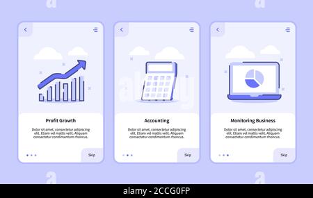 Profit growth accounting monitoring business for mobile apps template banner page UI with three variations modern flat outline style Stock Vector