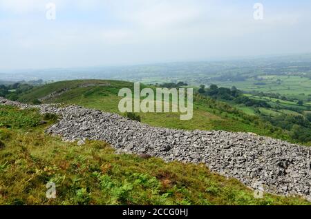 Extensive stone wall ramparts of Garn Goch Iron Age Hill fort with Bronze Age origins Black Mountain Carmarthenshire Wales Stock Photo