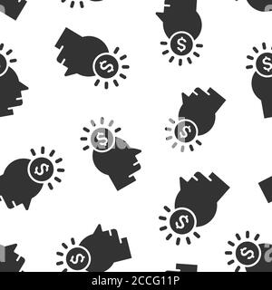 Human head with cogwheel icon in flat style. Technology progress vector illustration on white isolated background. Face and gear seamless pattern busi Stock Vector