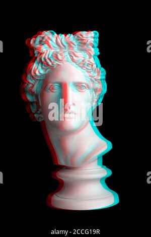 Gypsum statue of Apollo's head. Man. Statue. Isolated. Head. Apollo on a black background. Sculpture. Apollo Belvedere Stock Photo