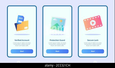 File and folder photo video folder for mobile apps template banner page UI with three variations modern flat color style vector design Stock Vector