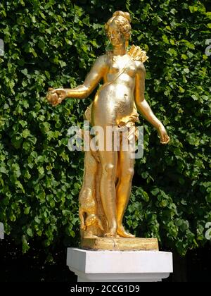 Atalante in gold, Heinrich Charasky, 18th century, palace gardens, Schwetzingen Palace, Schwetzingen, Baden-Württemberg, Germany Stock Photo