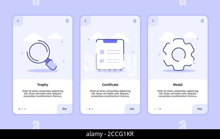 onboarding screen for mobile apps template banner page UI with three variations modern flat outline style Stock Vector